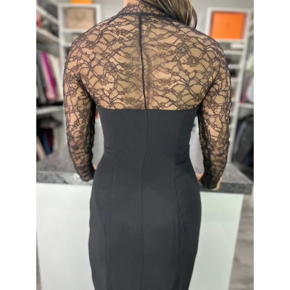 Catherine Malandrino Black Lace Full Sleeved Wrap Gown $330 - Picture 7 of 11